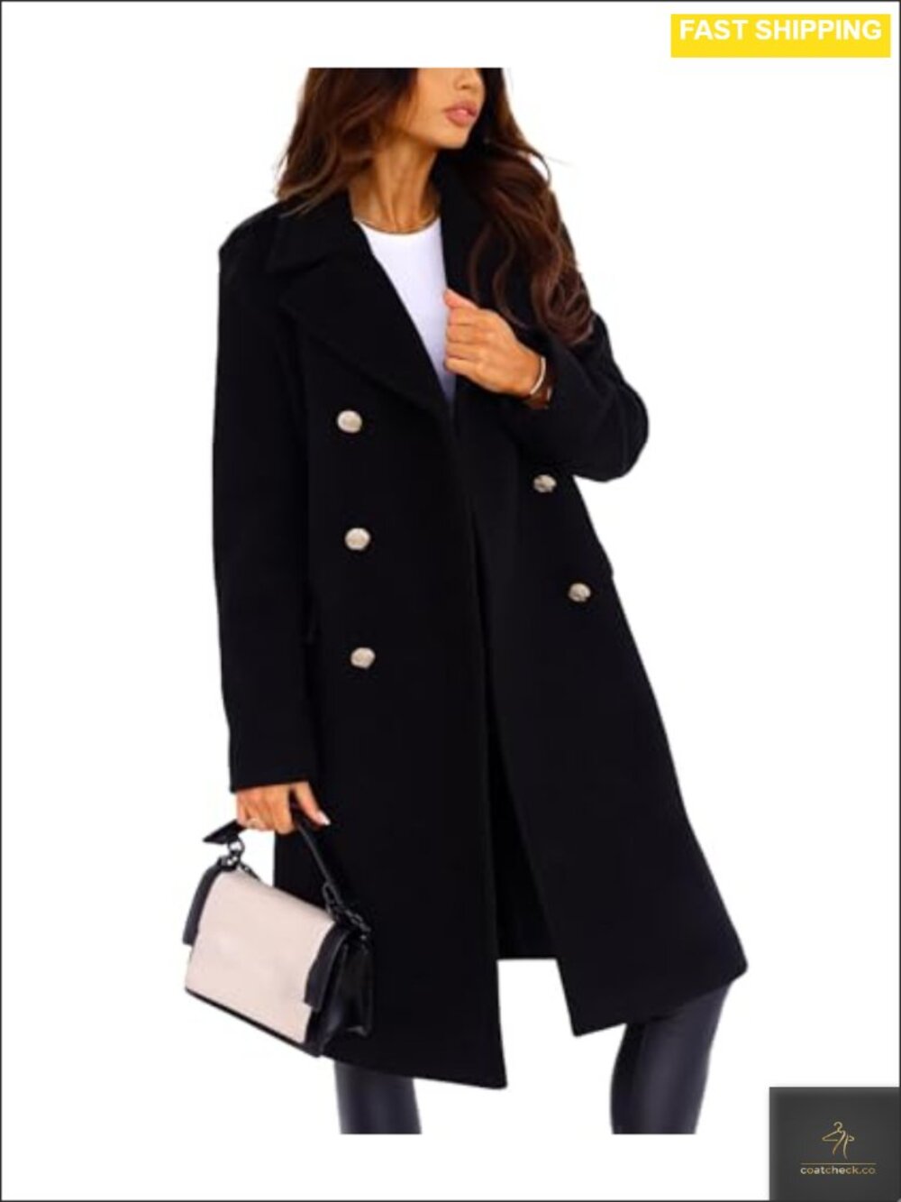Womens Double Breasted Pea Coat Long Winter Wool Trench Overcoat